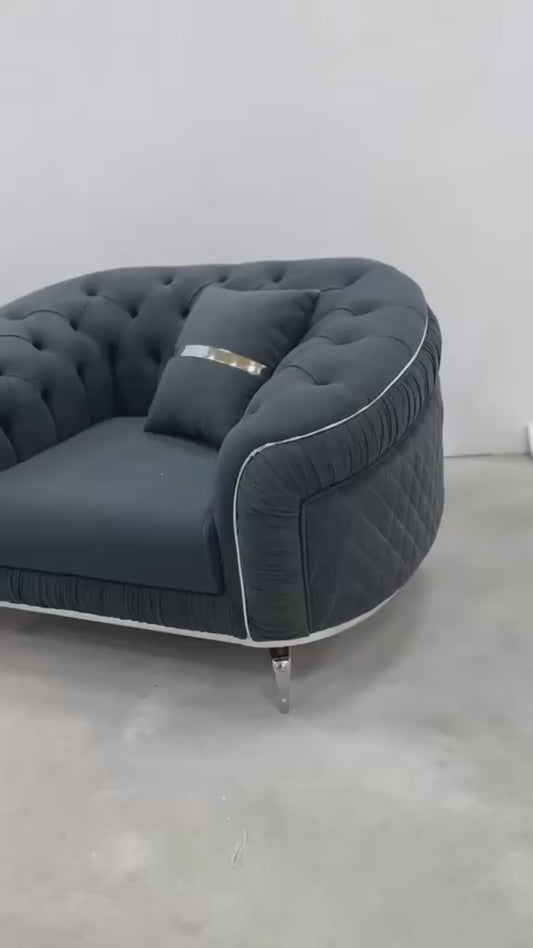 Salon gris capitonnage 8 place
