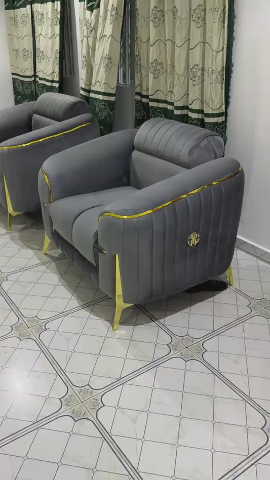 Salon 7 place velours gris doré